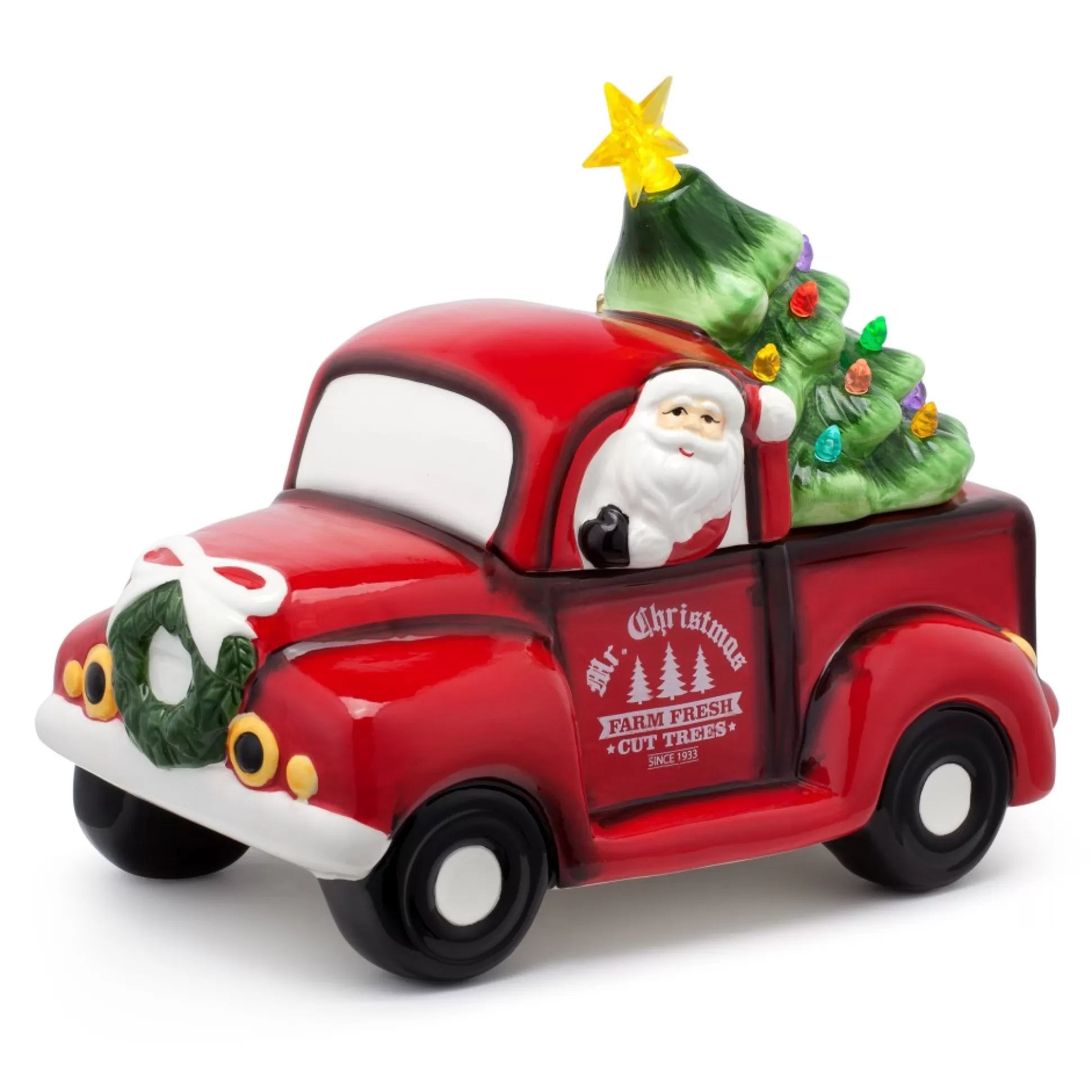 New Mr. Christmas 10.5" Nostalgic Ceramic Lit Truck Cookie Jar