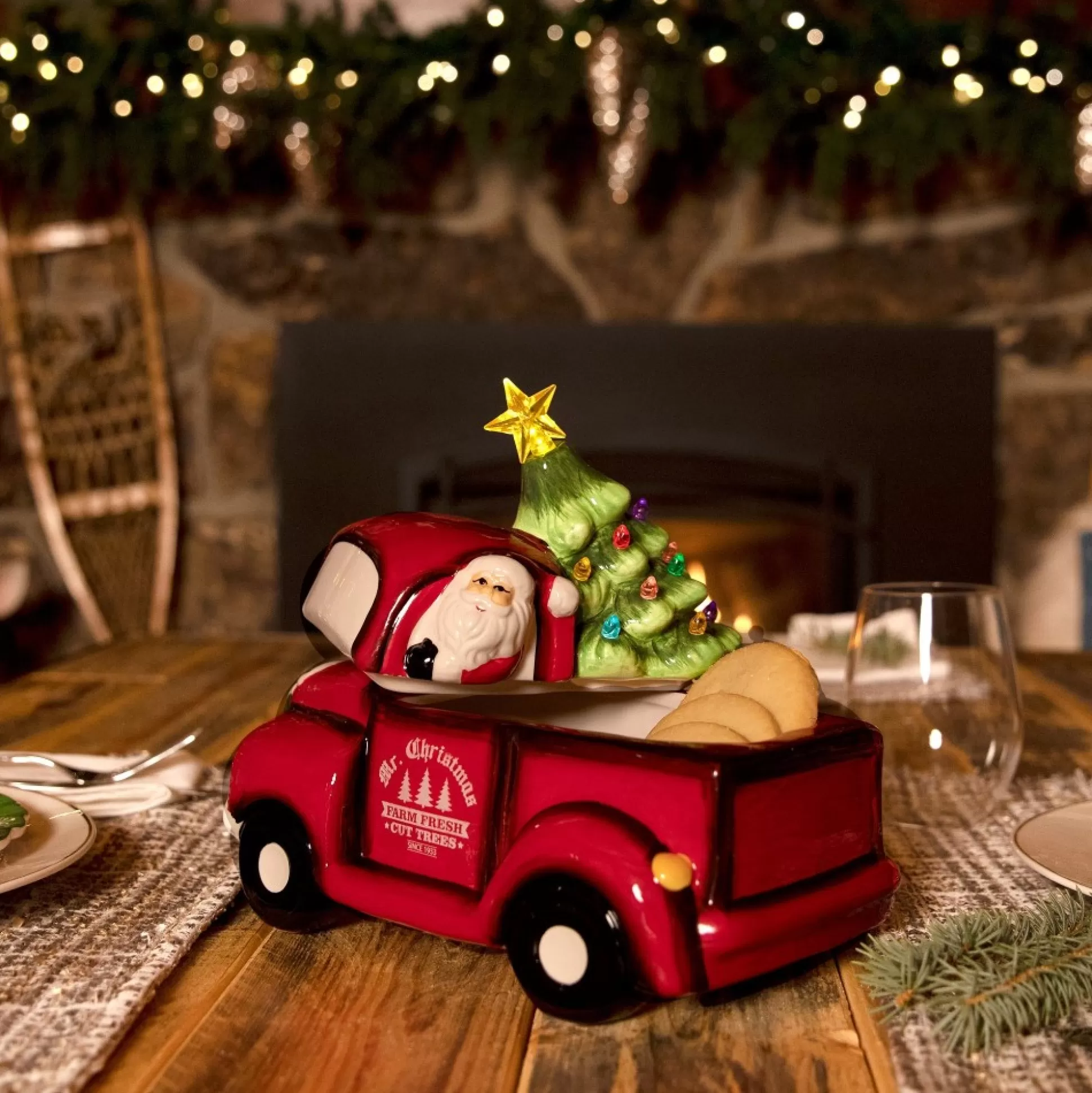 New Mr. Christmas 10.5" Nostalgic Ceramic Lit Truck Cookie Jar