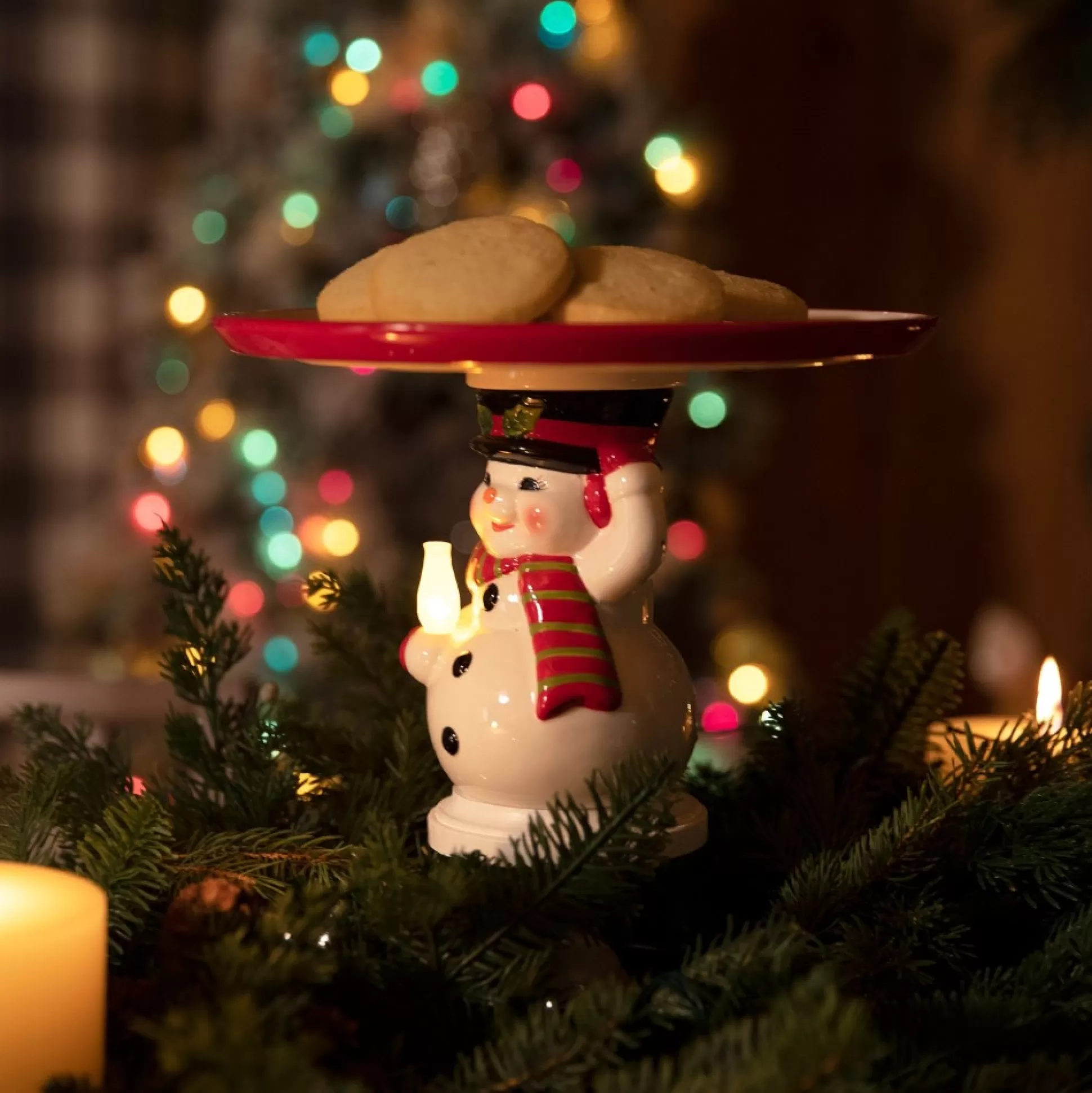 Clearance Mr. Christmas 10" Nostalgic Ceramic Cake Plate - Snowman