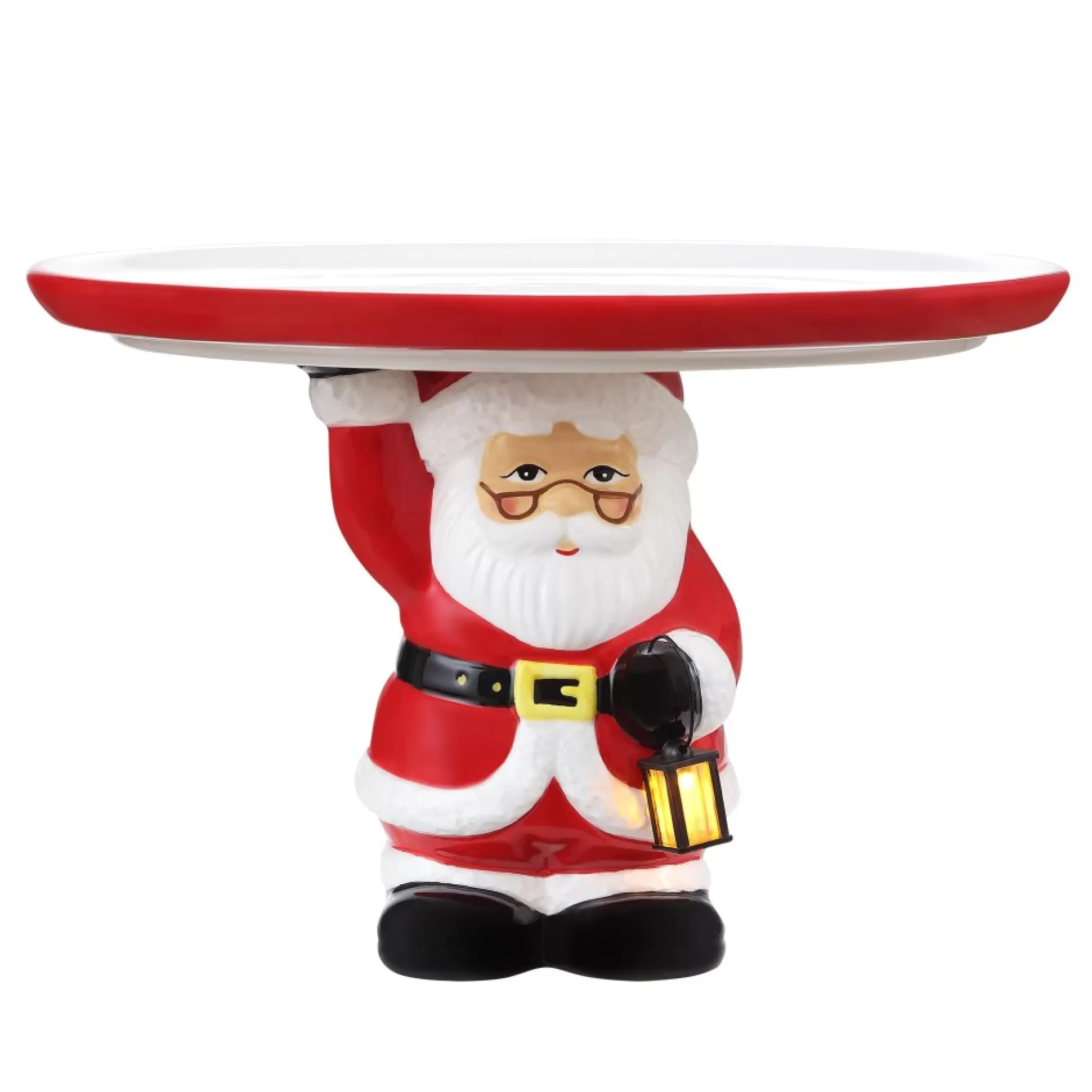 New Mr. Christmas 10" Nostalgic Ceramic Cake Plate - White Santa