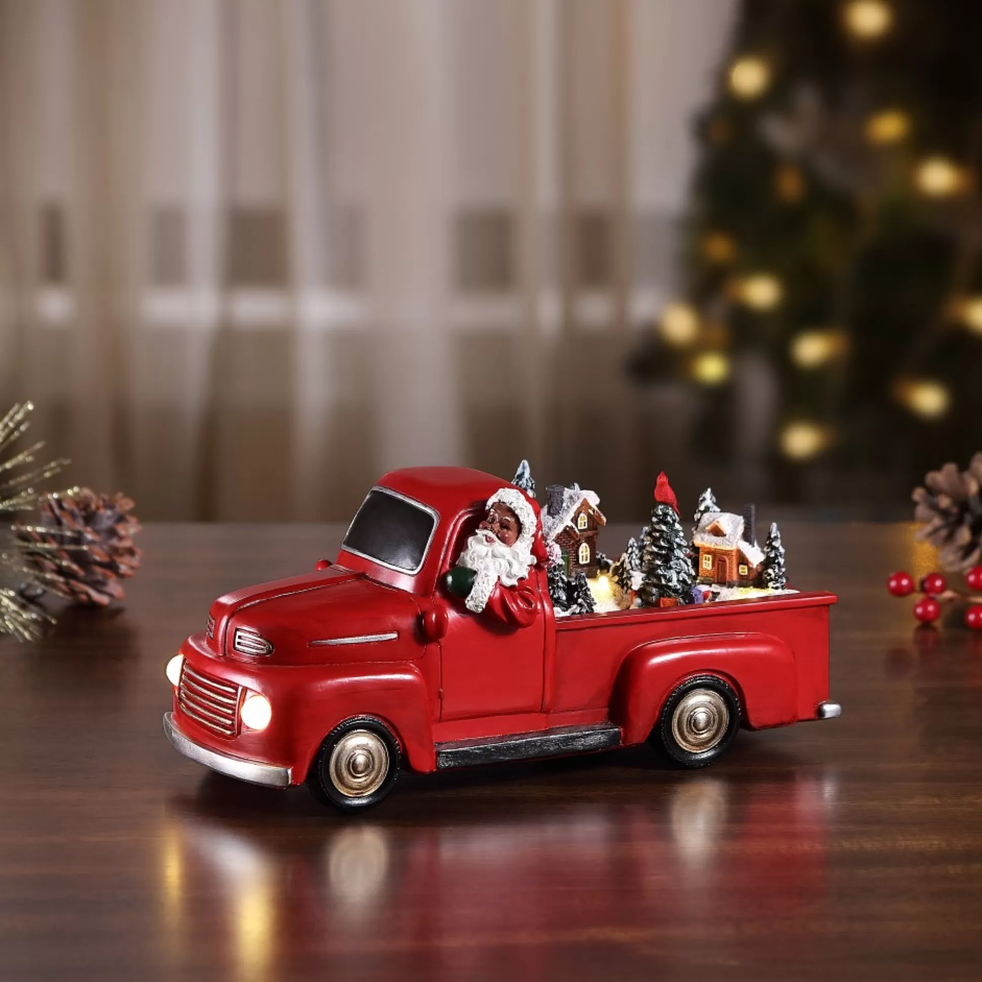 Clearance Mr. Christmas 11" Animated Nostalgic Red Truck - Black Santa