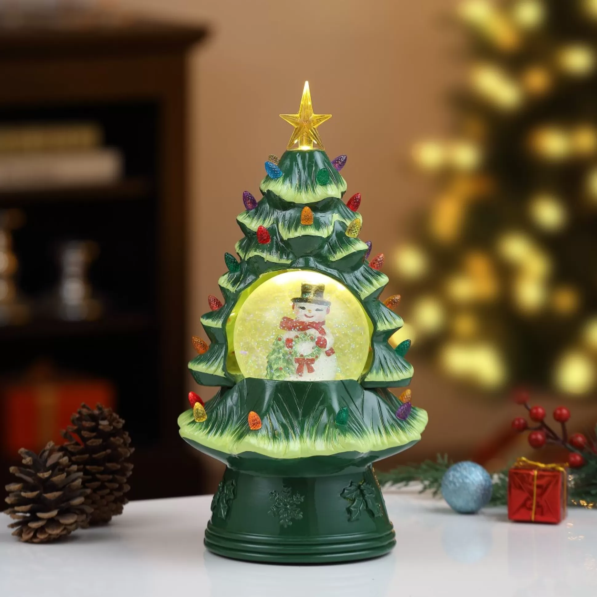 Store Mr. Christmas 12.5" Snow Globe Nostalgic Tree - Snowman