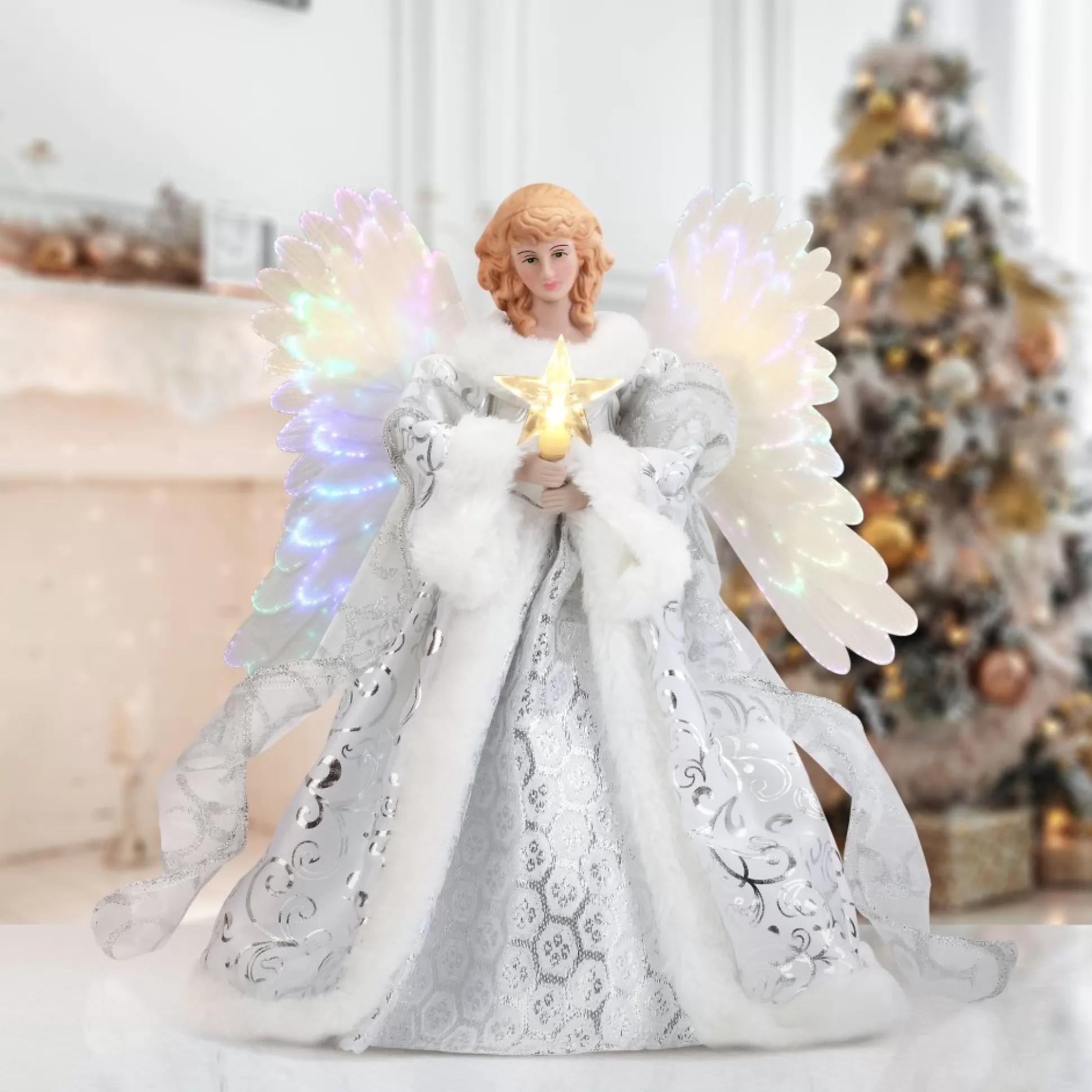Best Mr. Christmas 12" Fiber Optic Animated Tree Topper - White Angel