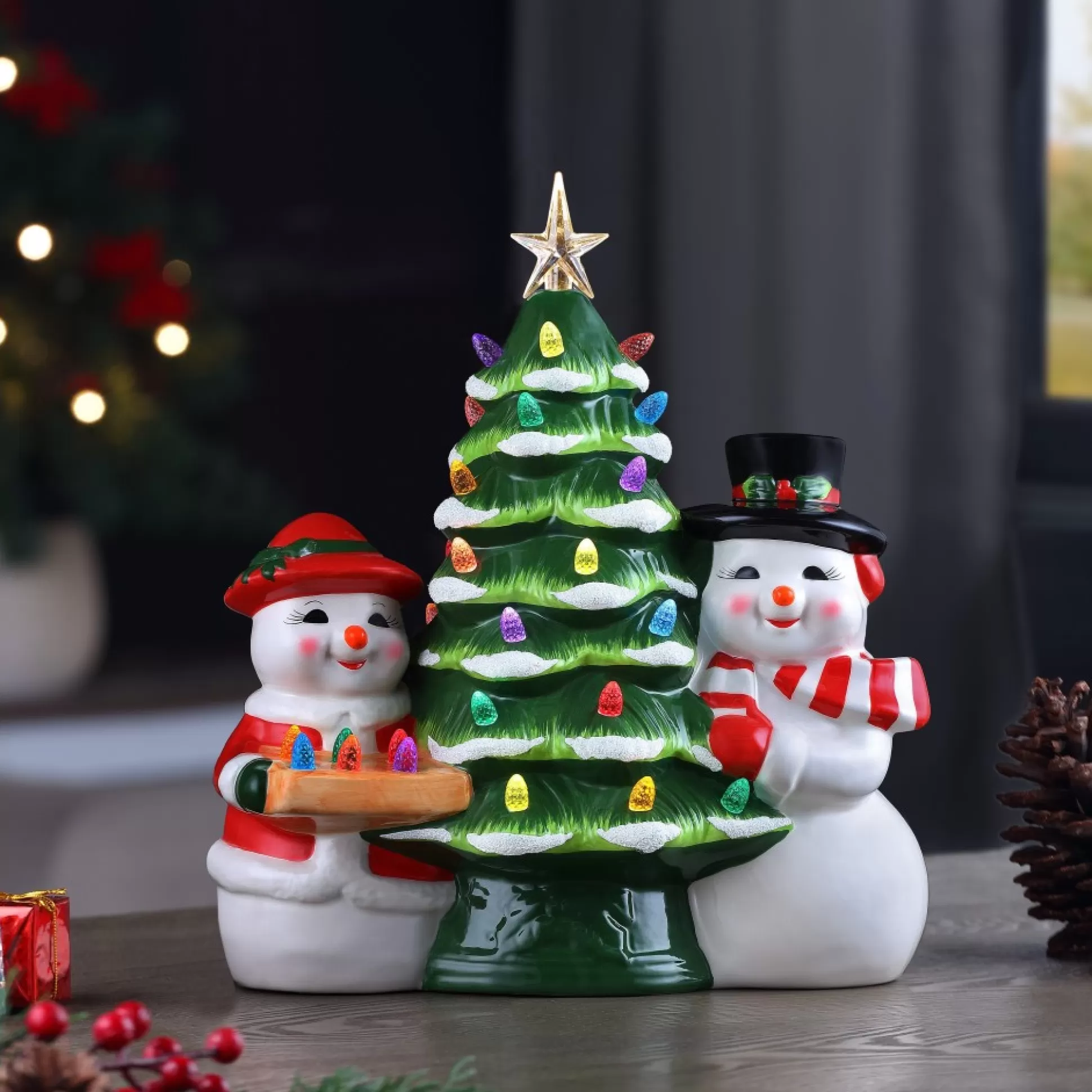 Best Sale Mr. Christmas 12" Mr & Mrs Snowman Nostalgic Ceramic Tree