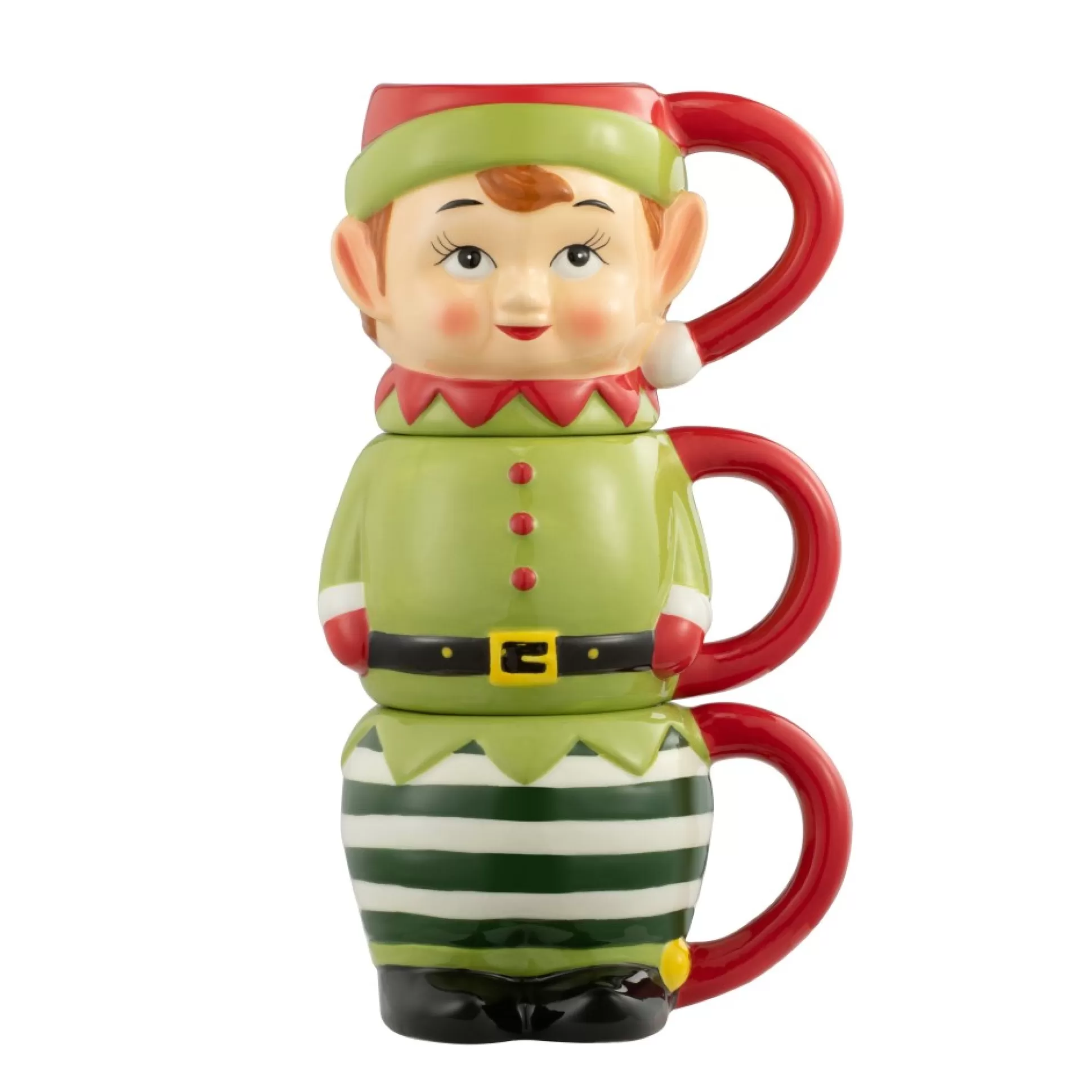 Store Mr. Christmas 12Oz Set Of 3 Ceramic Stacking Mugs - Elf