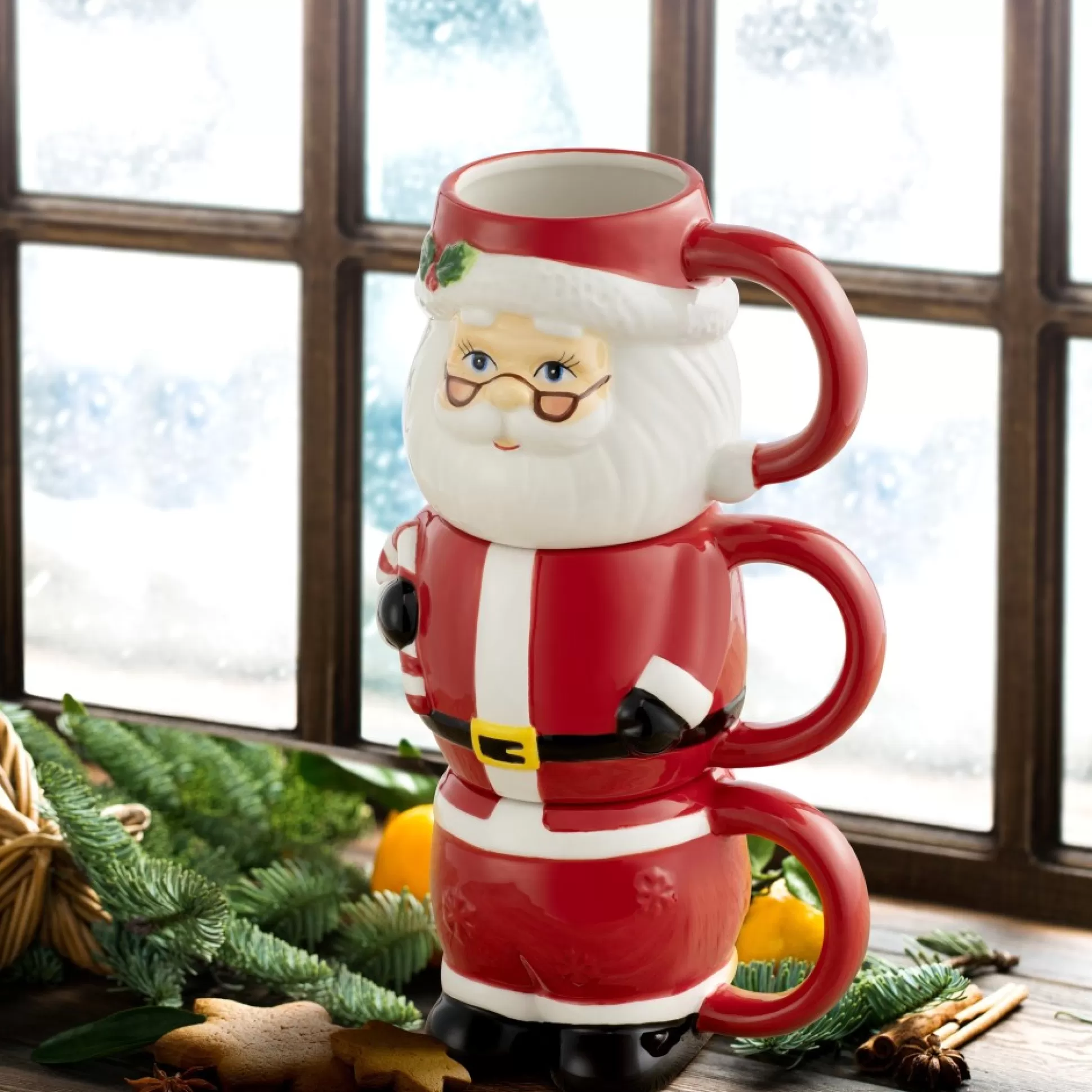 Best Sale Mr. Christmas 12Oz Set Of 3 Ceramic Stacking Mugs - Santa