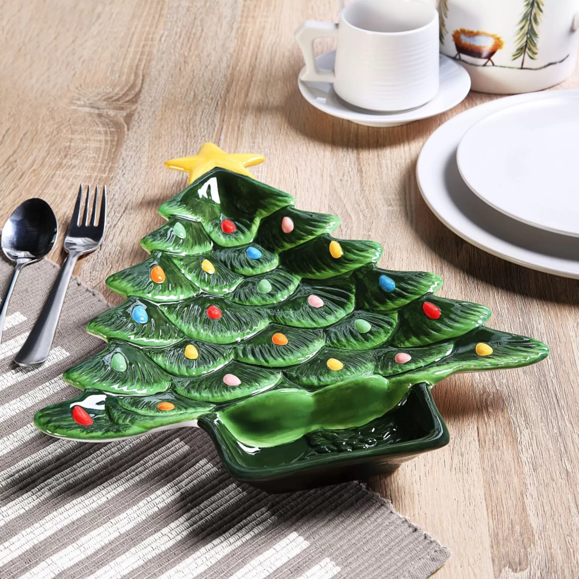 Clearance Mr. Christmas 14.25'' Nostalgic Ceramic Tree Dip Platter - Green