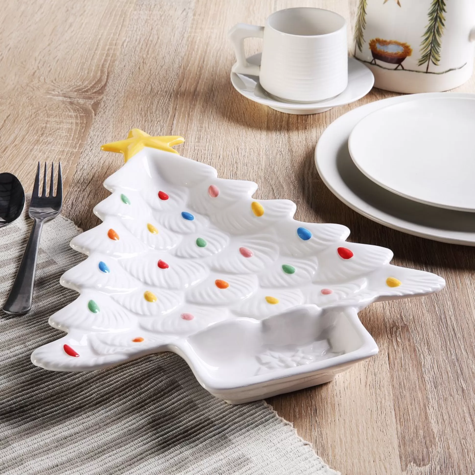 Sale Mr. Christmas 14.25'' Nostalgic Ceramic Tree Dip Platter - White