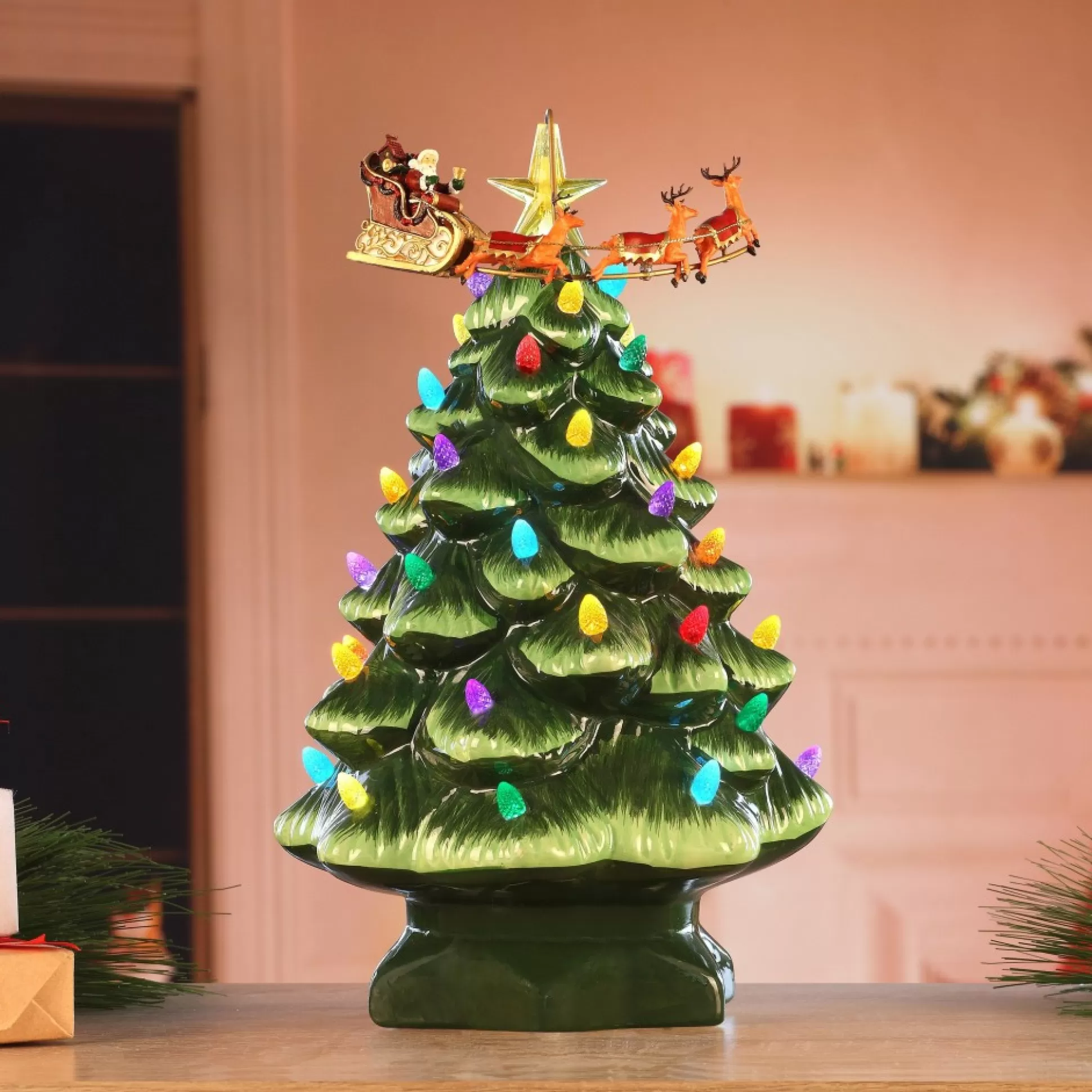 Clearance Mr. Christmas 14" Animated Nostalgic Ceramic Tree - Santa's Sleigh