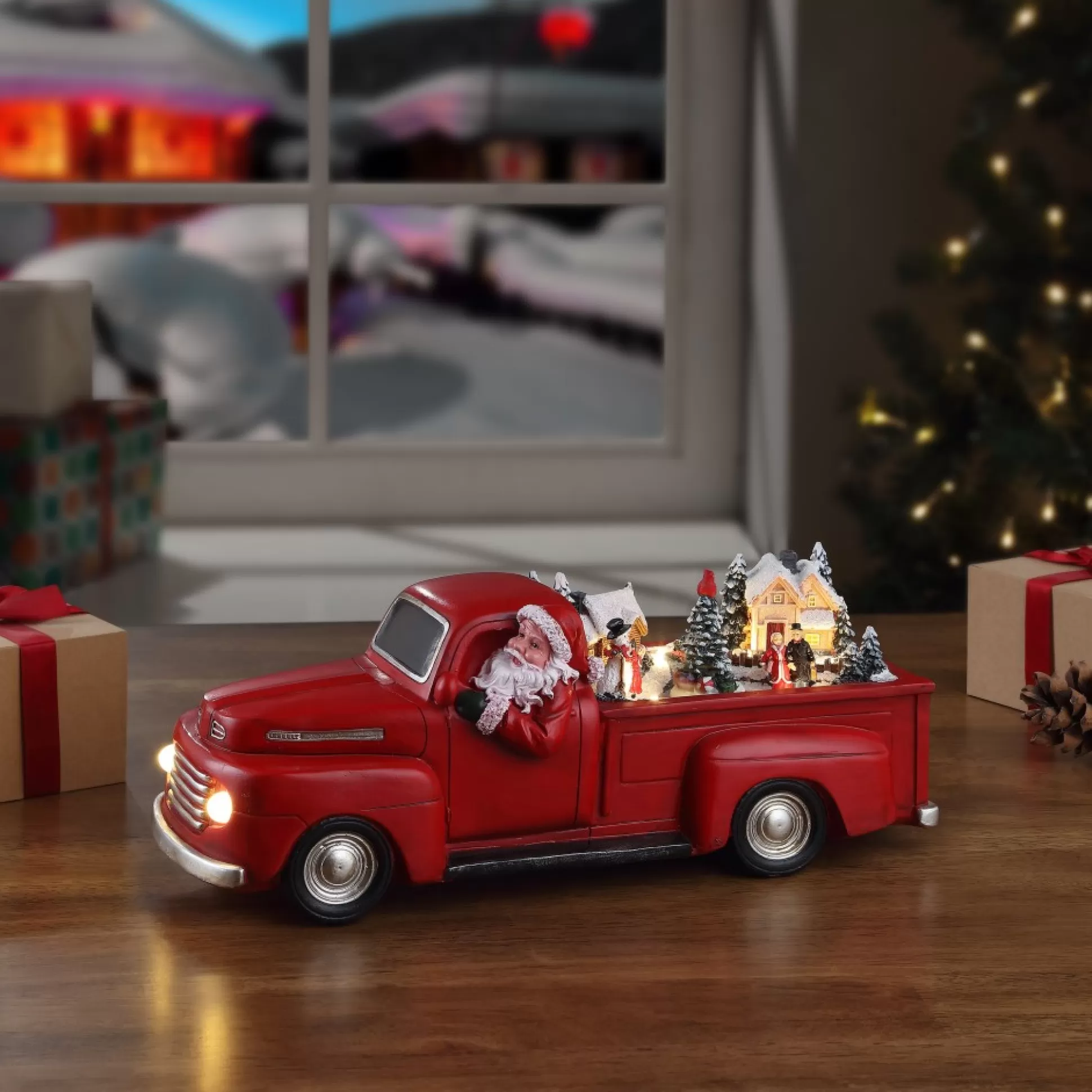 Fashion Mr. Christmas 14" Animated Nostalgic Red Truck - White Santa