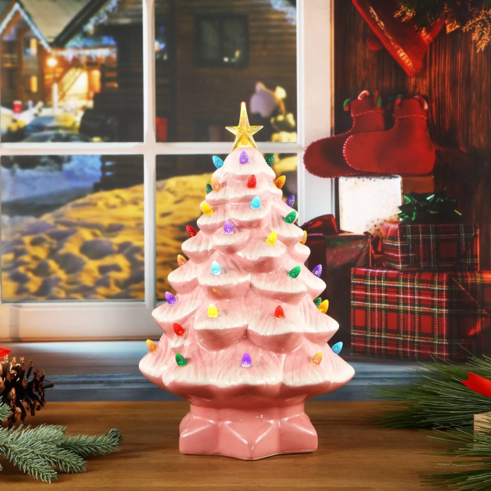 Fashion Mr. Christmas 14" Nostalgic Ceramic Tree - Pink
