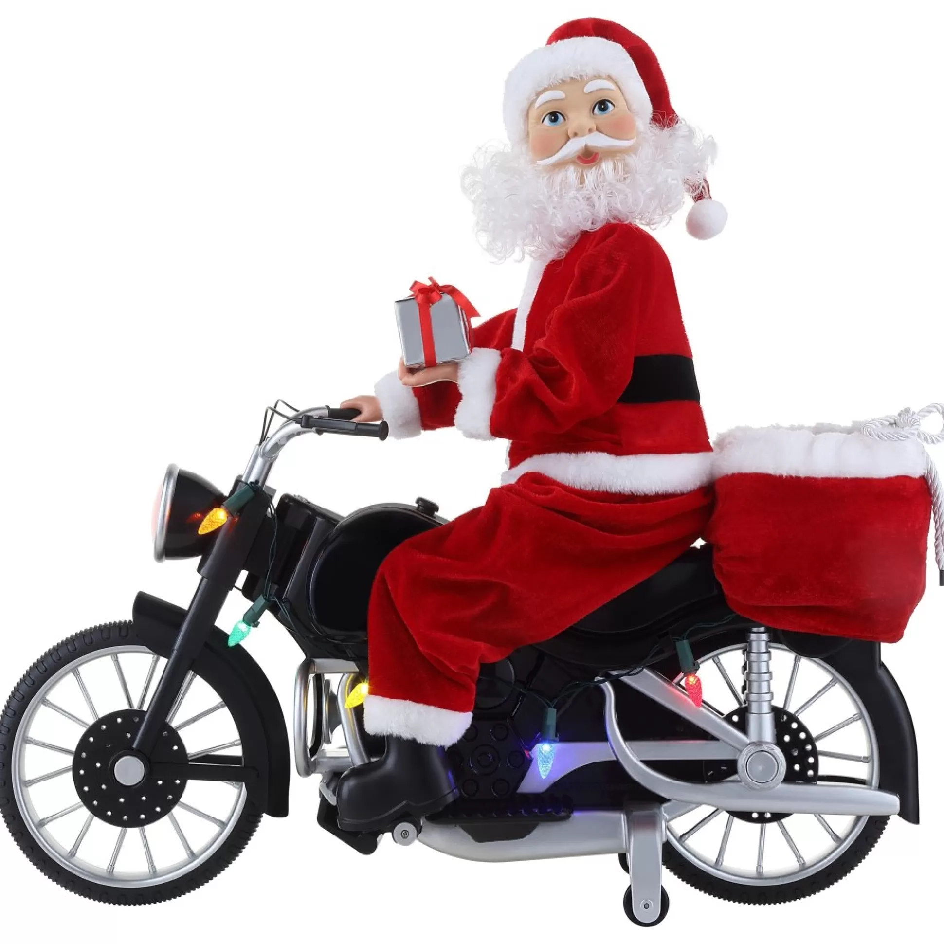 Hot Mr. Christmas 20" Animated Motorcycling Santa - White