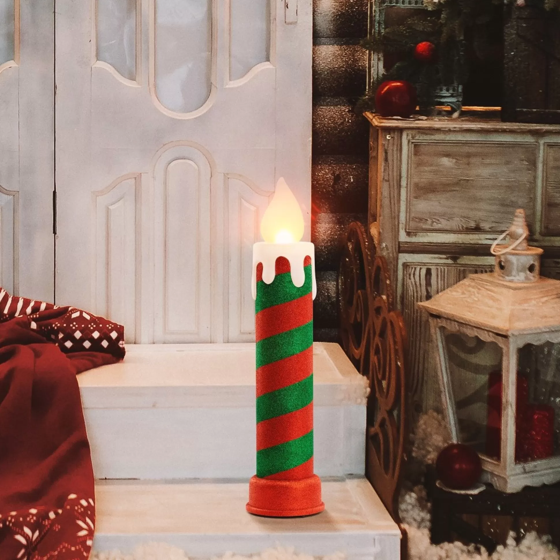 Cheap Mr. Christmas 24" Glittery Blow Mold Candle - Red & Green
