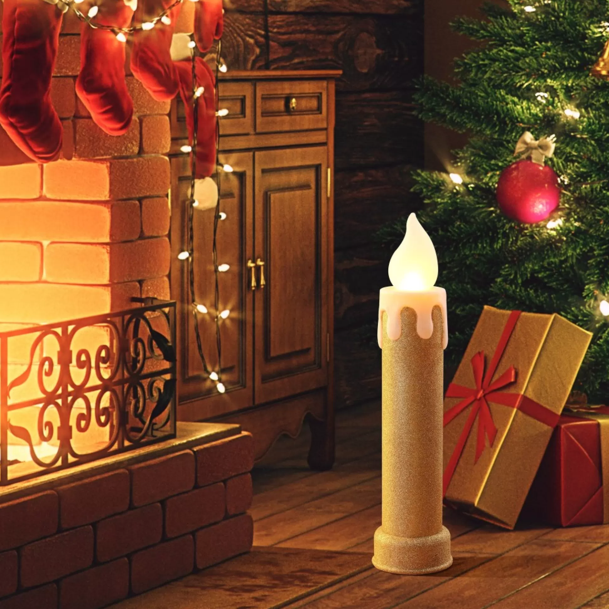 New Mr. Christmas 24" Set Of 2 Blow Mold Candles - Gold