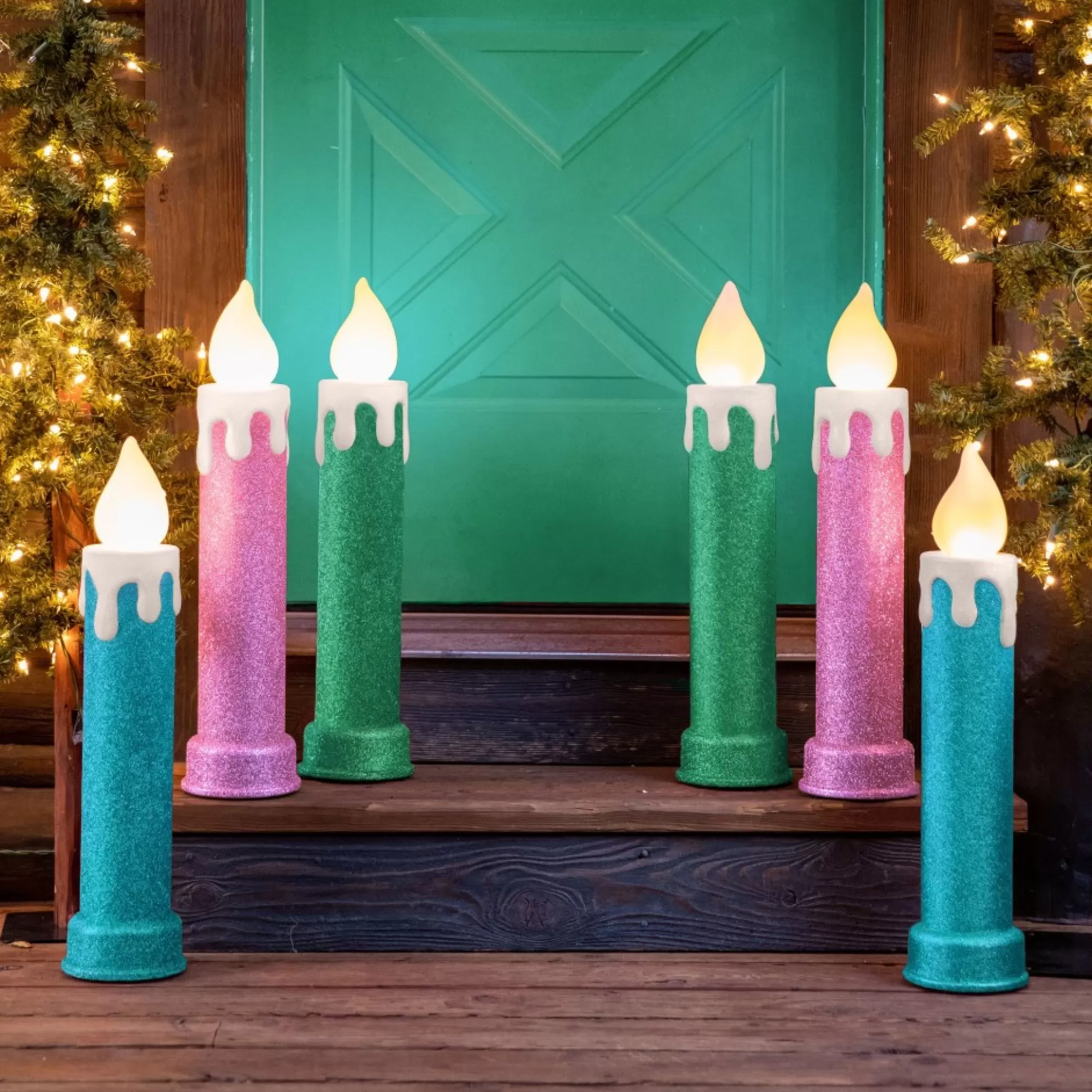 Cheap Mr. Christmas 24" Set Of 2 Blow Mold Candles - Green