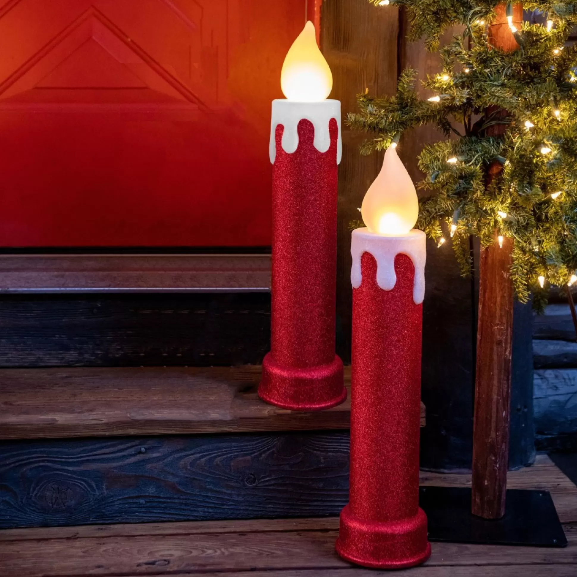 Best Sale Mr. Christmas 24" Set Of 2 Blow Mold Candles - Red