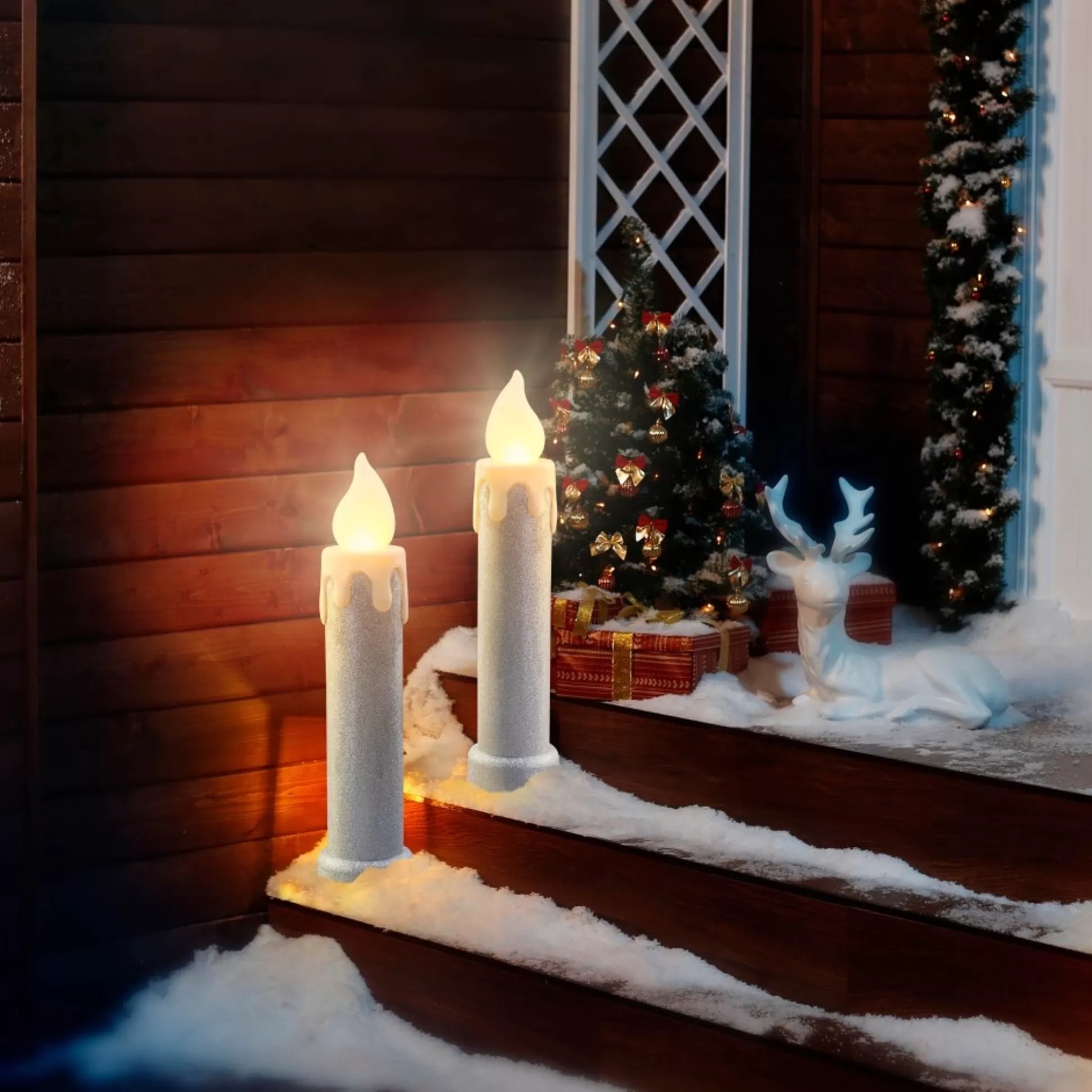 Clearance Mr. Christmas 24" Set Of 2 Blow Mold Candles - Silver