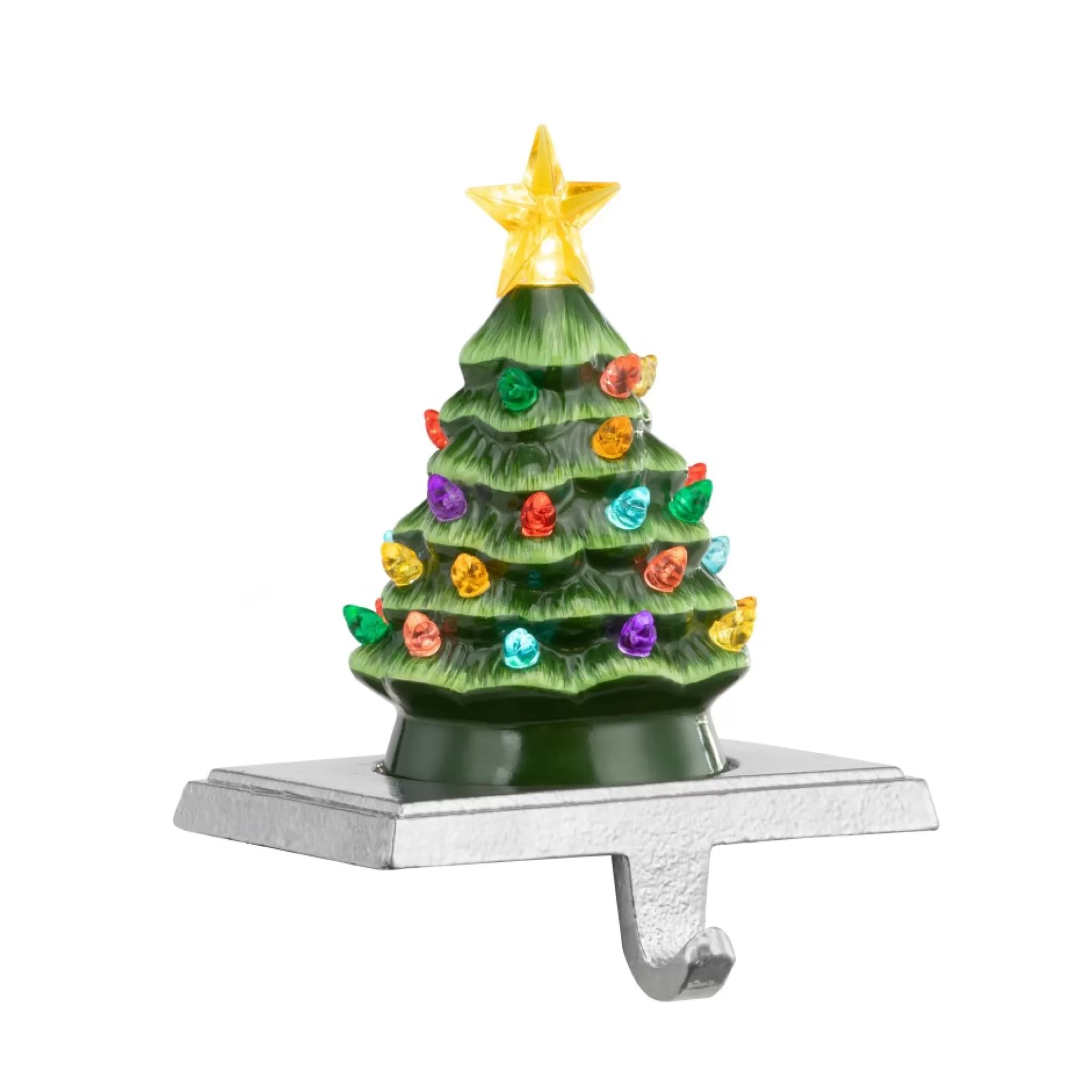Cheap Mr. Christmas 5" Illuminated Ceramic Stocking Hanger - Green Tree