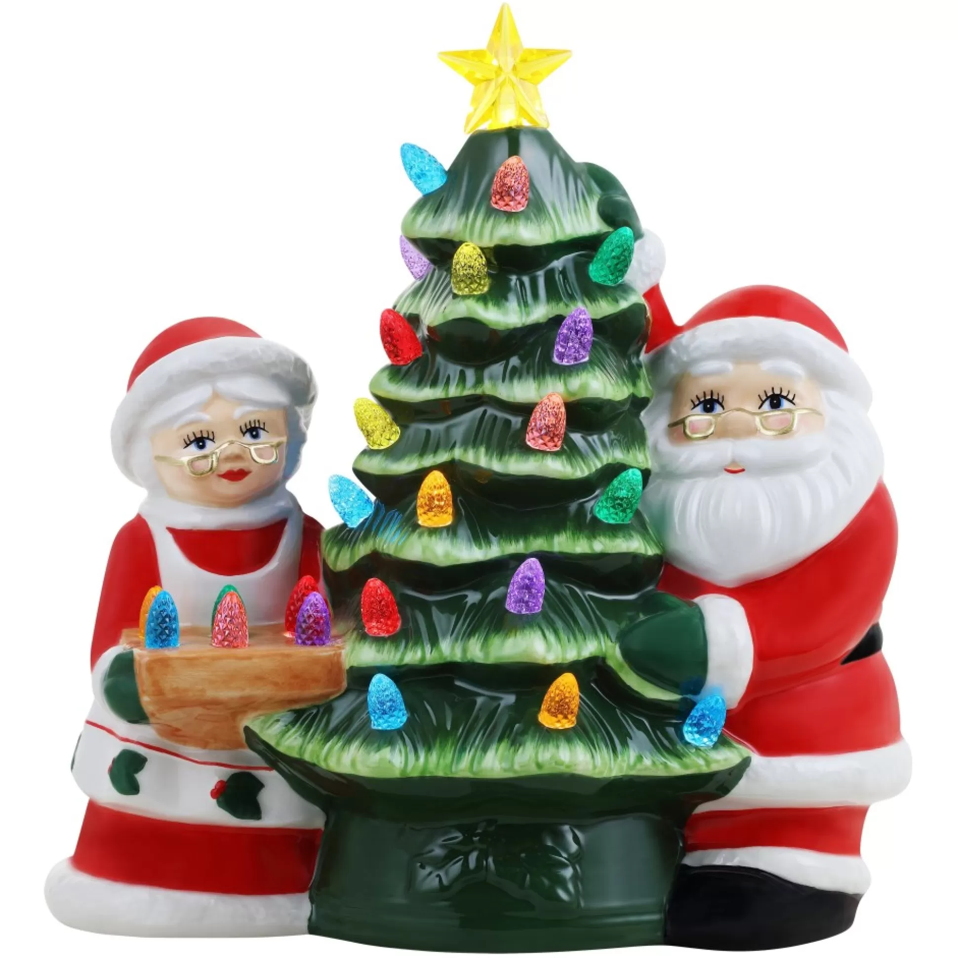 Best Mr. Christmas 9.25" Santa & Mrs. Claus Nostalgic Ceramic Tree