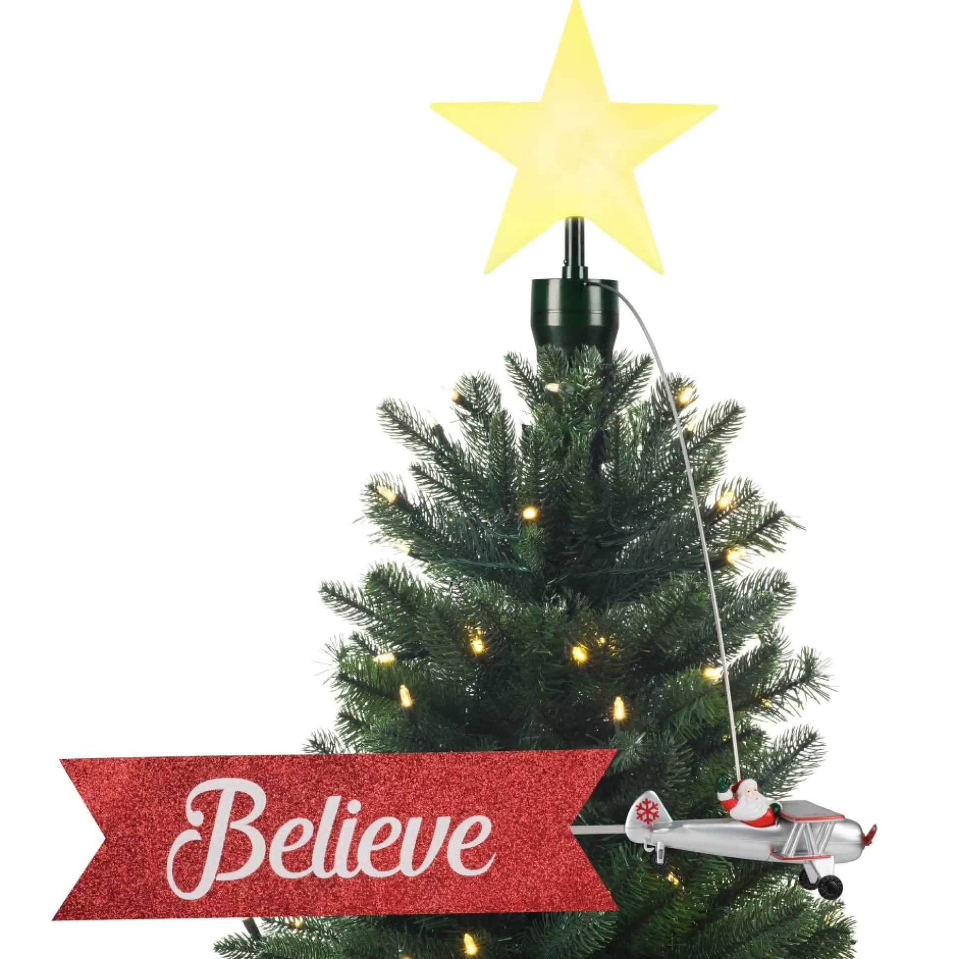 Online Mr. Christmas Animated Biplane Tree Topper With Banner - White Santa