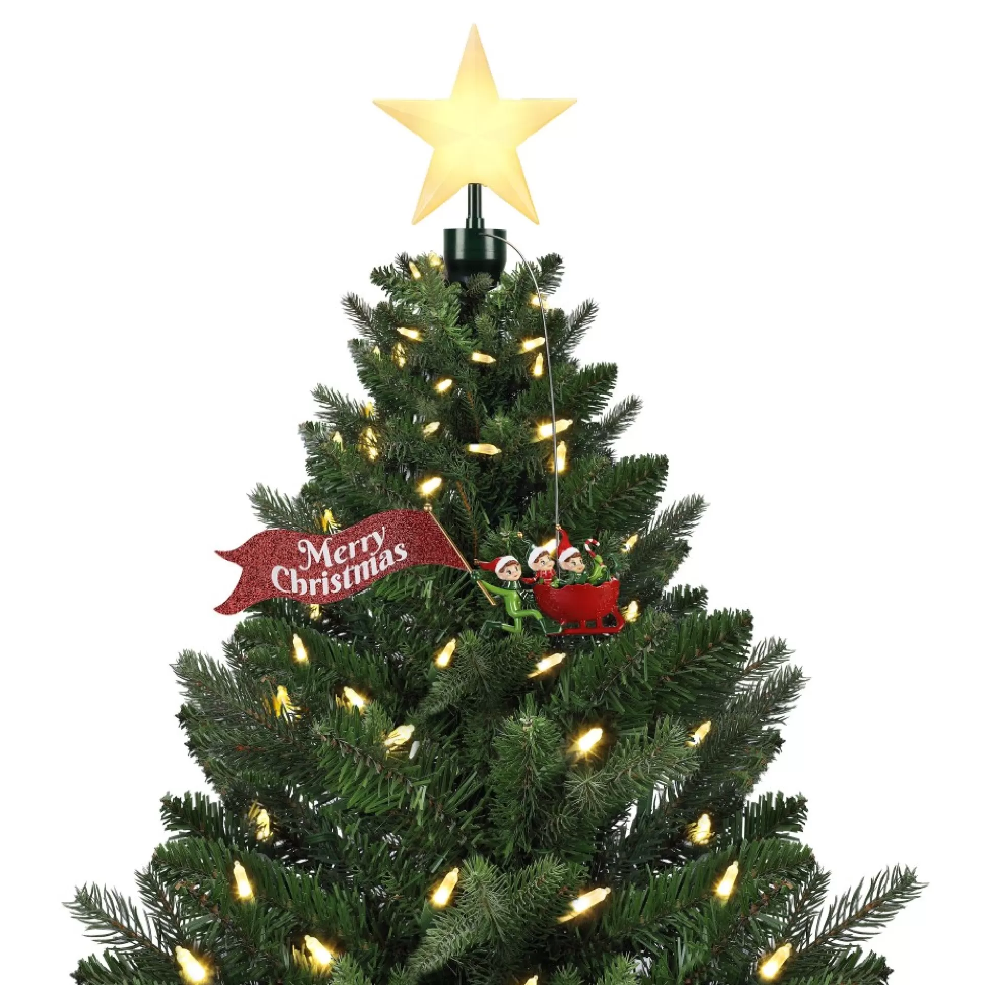 Cheap Mr. Christmas Animated Elves Sleigh Tree Topper With Banner