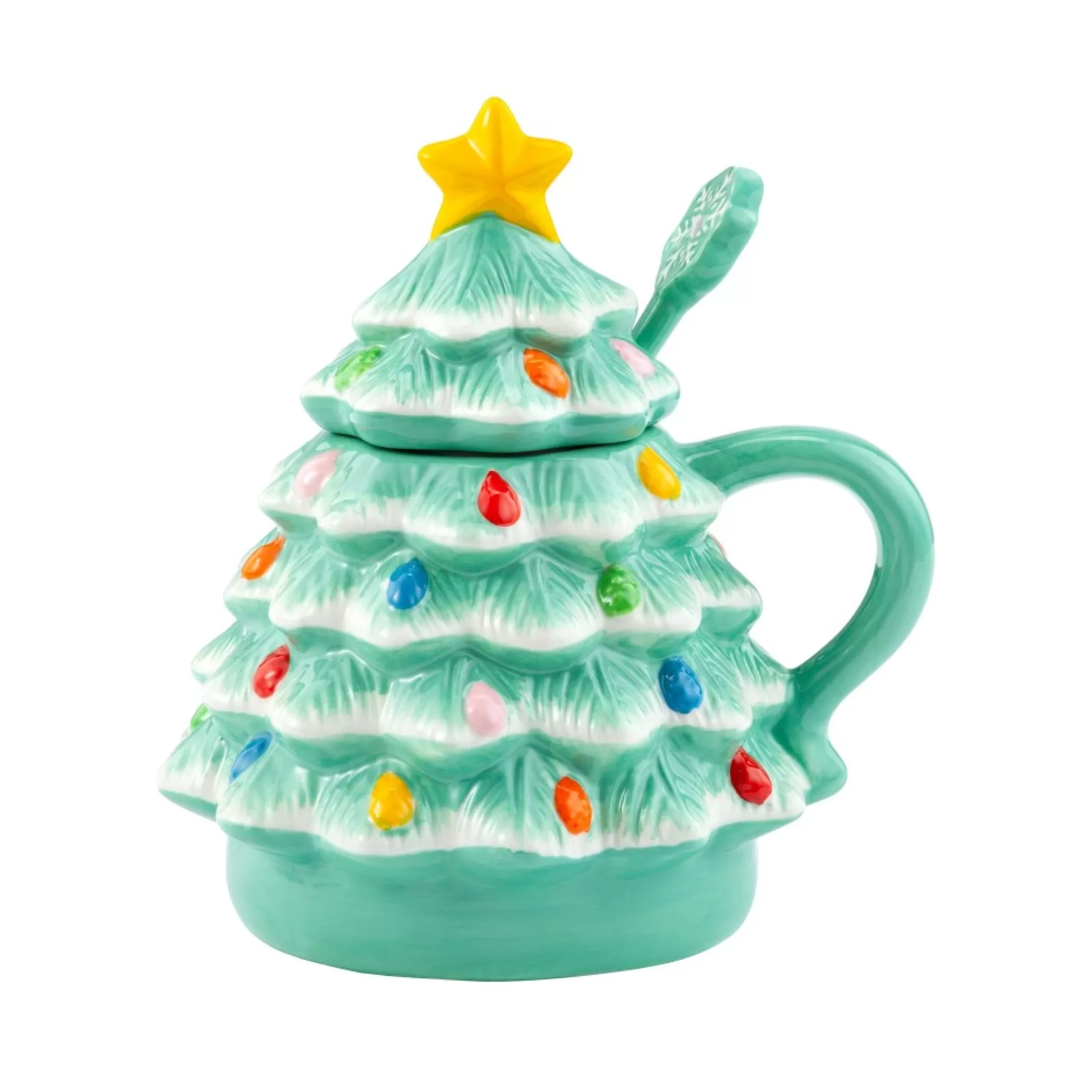 Hot Mr. Christmas Nostalgic Ceramic Tree Lidded Mug With Spoon - Seafoam