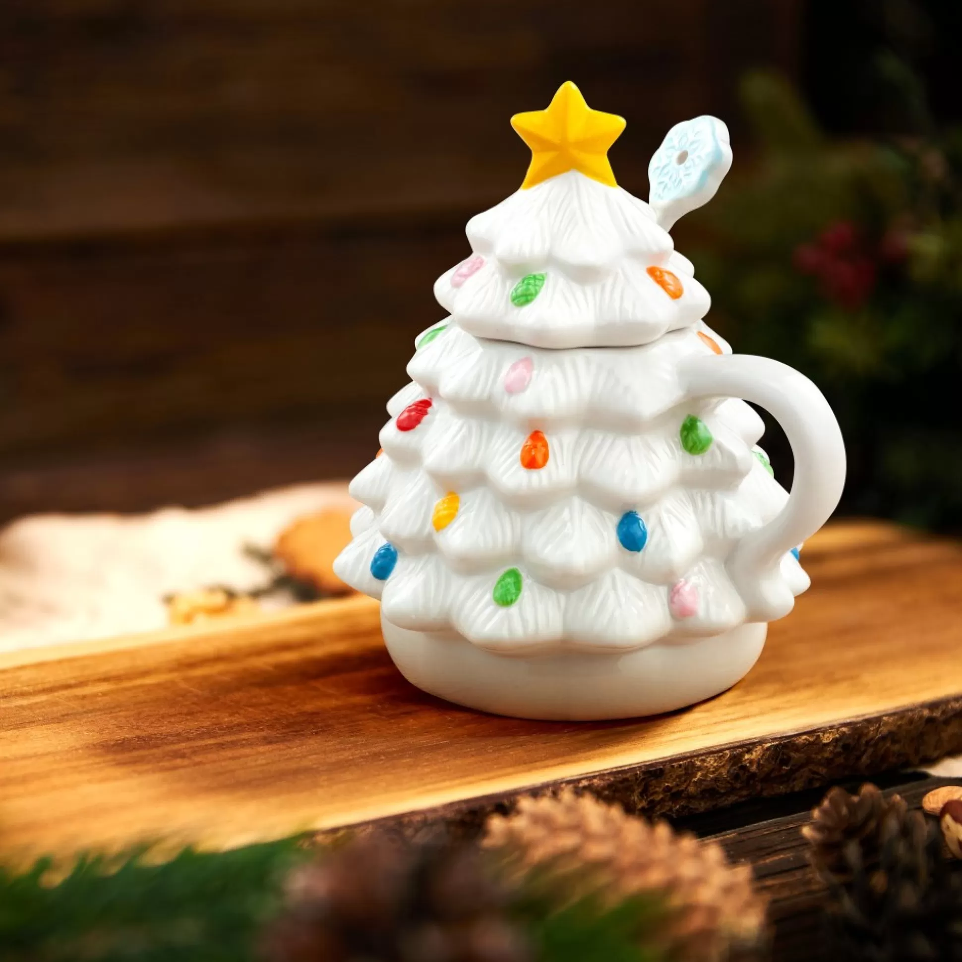 Cheap Mr. Christmas Nostalgic Ceramic Tree Lidded Mug With Spoon - White