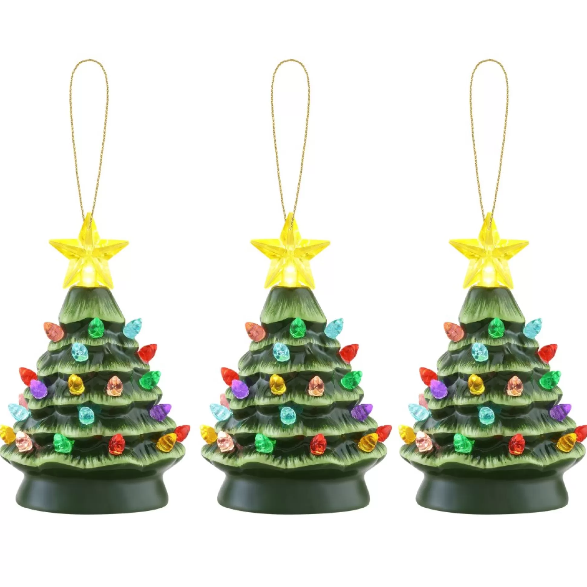Flash Sale Mr. Christmas Set Of 3 Nostalgic Ceramic Tree Ornaments - Green