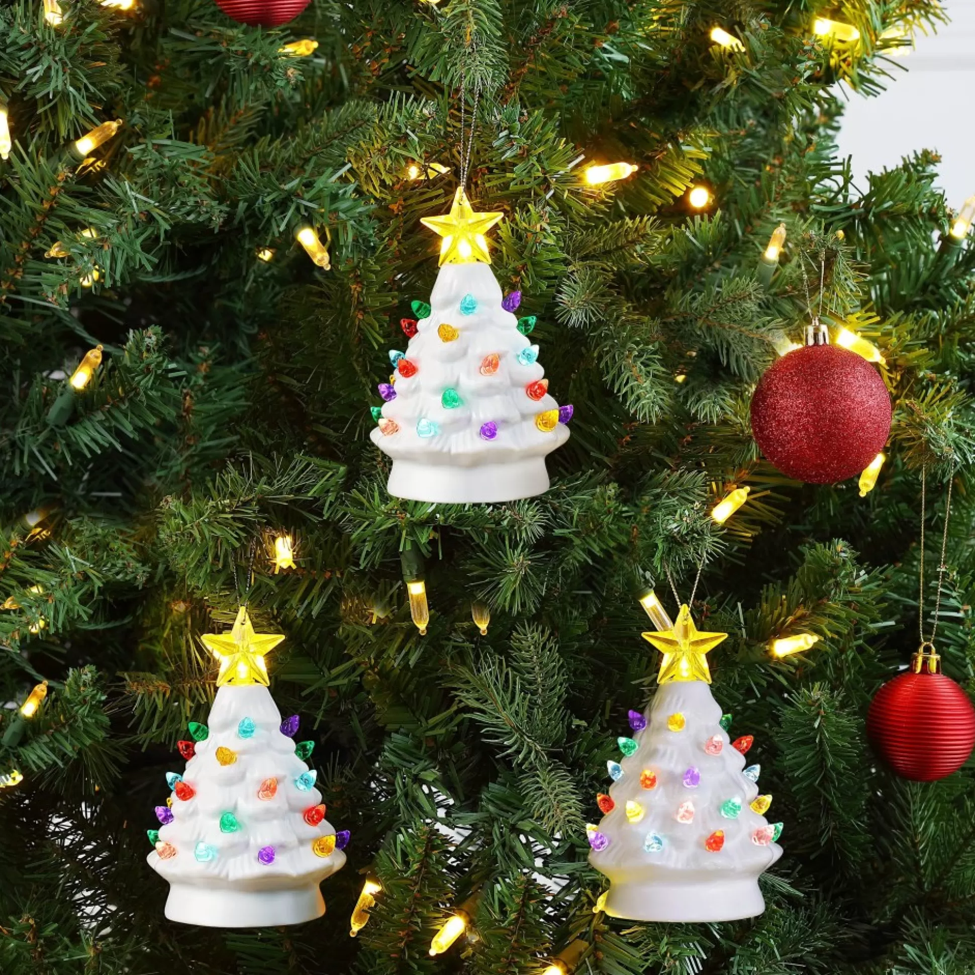 Outlet Mr. Christmas Set Of 3 Nostalgic Ceramic Tree Ornaments - White