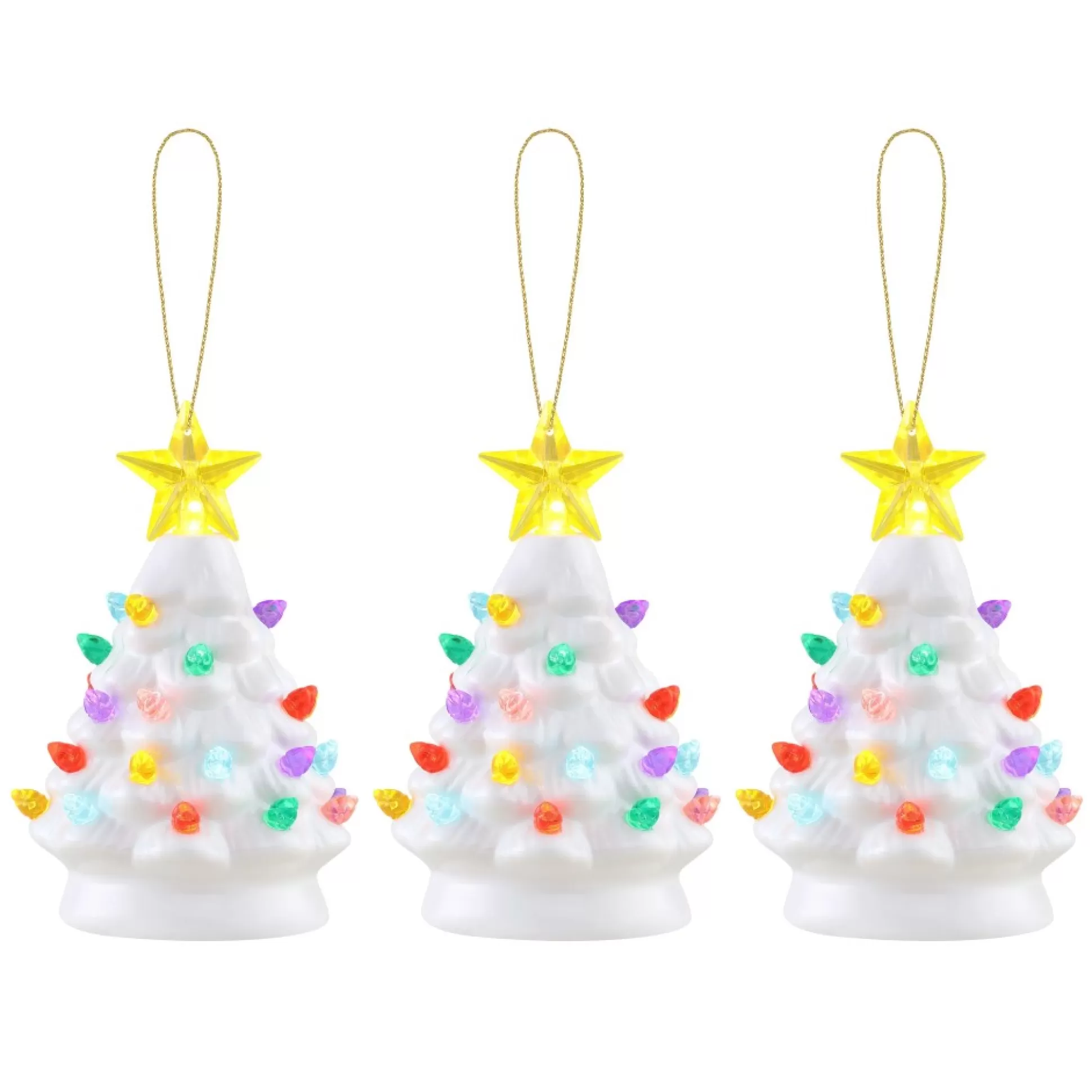 Outlet Mr. Christmas Set Of 3 Nostalgic Ceramic Tree Ornaments - White